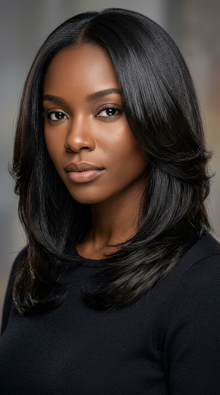 Sleek Silk Press with Feathered Ends