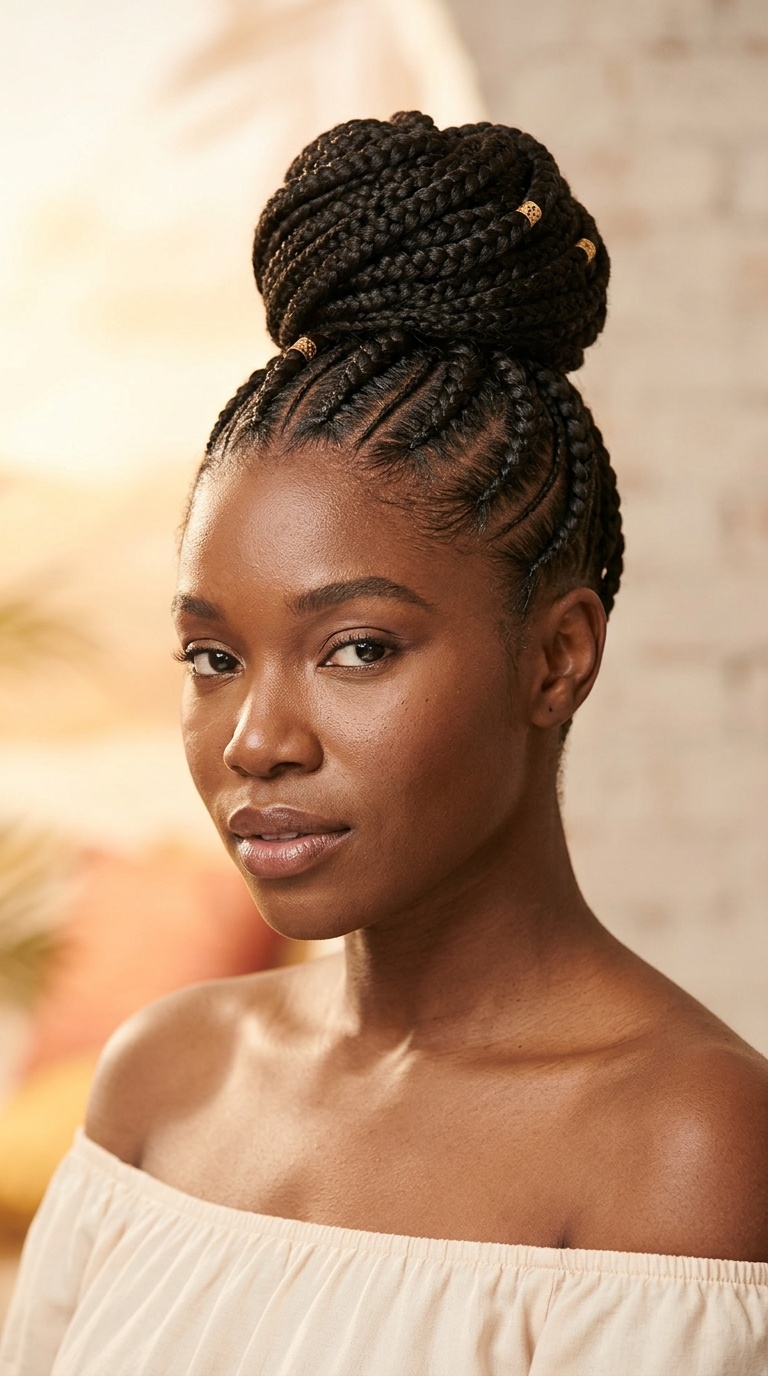 Sleek Stitch Braids into a Bun