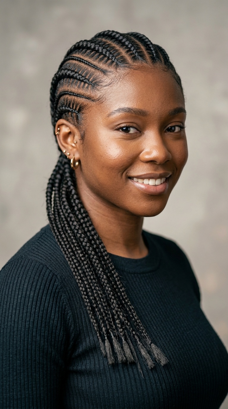 Sleek Stitched Feed-in Cornrows
