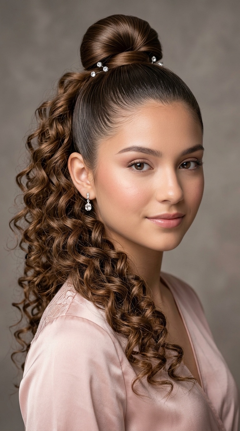 Sleek Top Knot with Curly Base