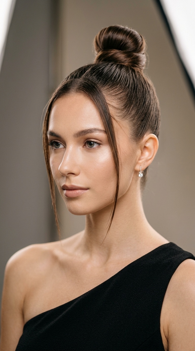 Sleek Top Knot with Face-Framing Strands