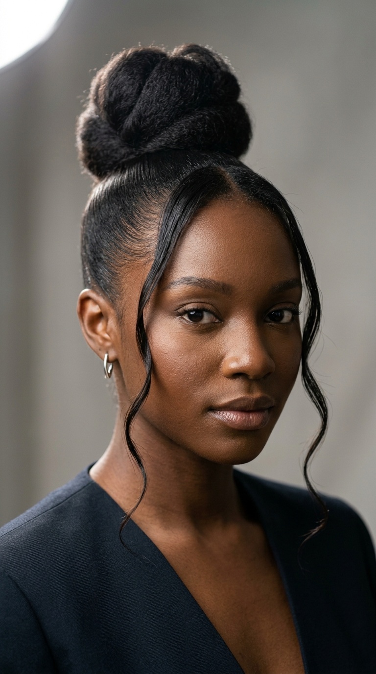 Sleek Top Knot with Face-Framing Tendrils