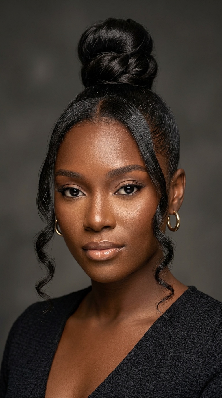 Sleek Top Knot with Face-Framing Tendrils