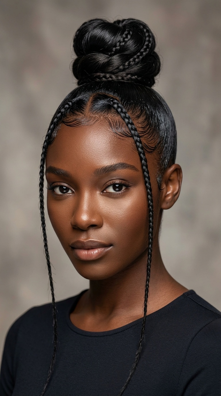 Sleek Top Knot with Micro-Braid Accents