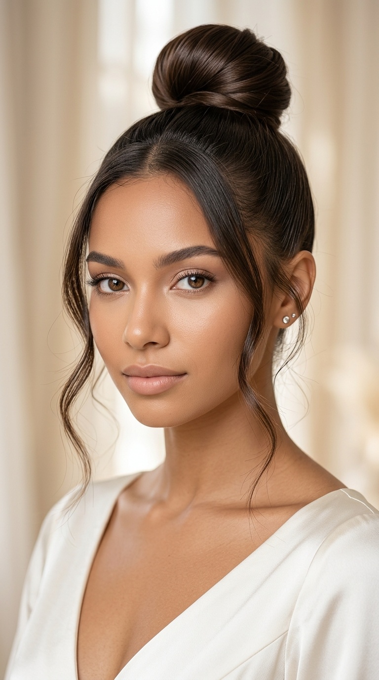 Sleek Top Knot with Tendrils