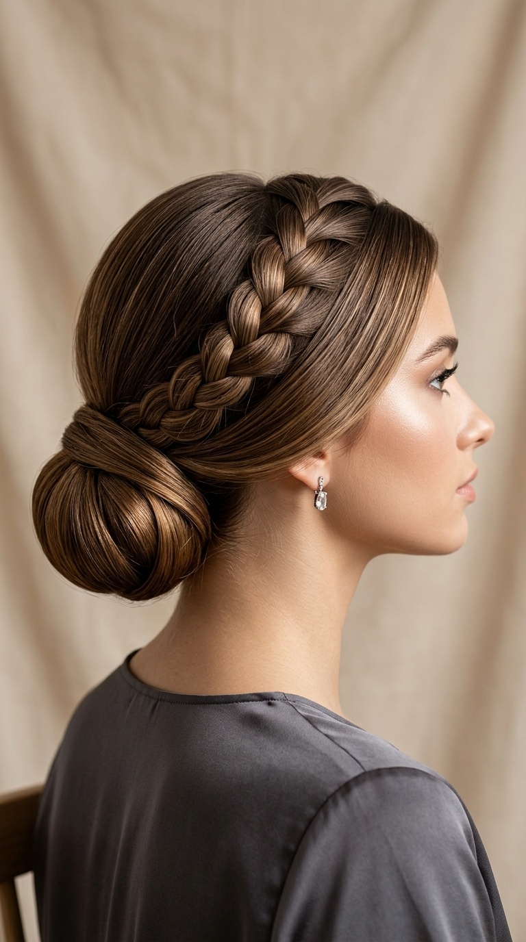 Sleek Waterfall Braid Wrapped Chignon