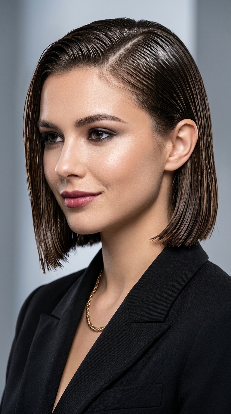 Sleek Wet-Look Bob