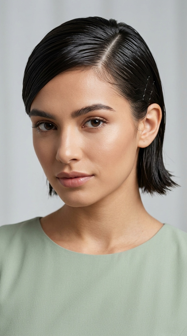 Sleek Wet-Look Side Sweep