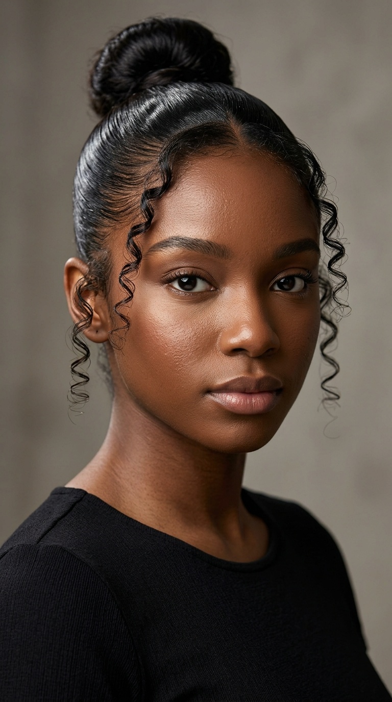 Slick Back Bun with Curly Tendrils