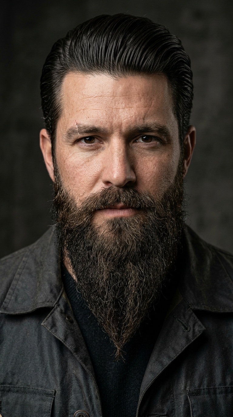 Slick Back + Long Ducktail Beard