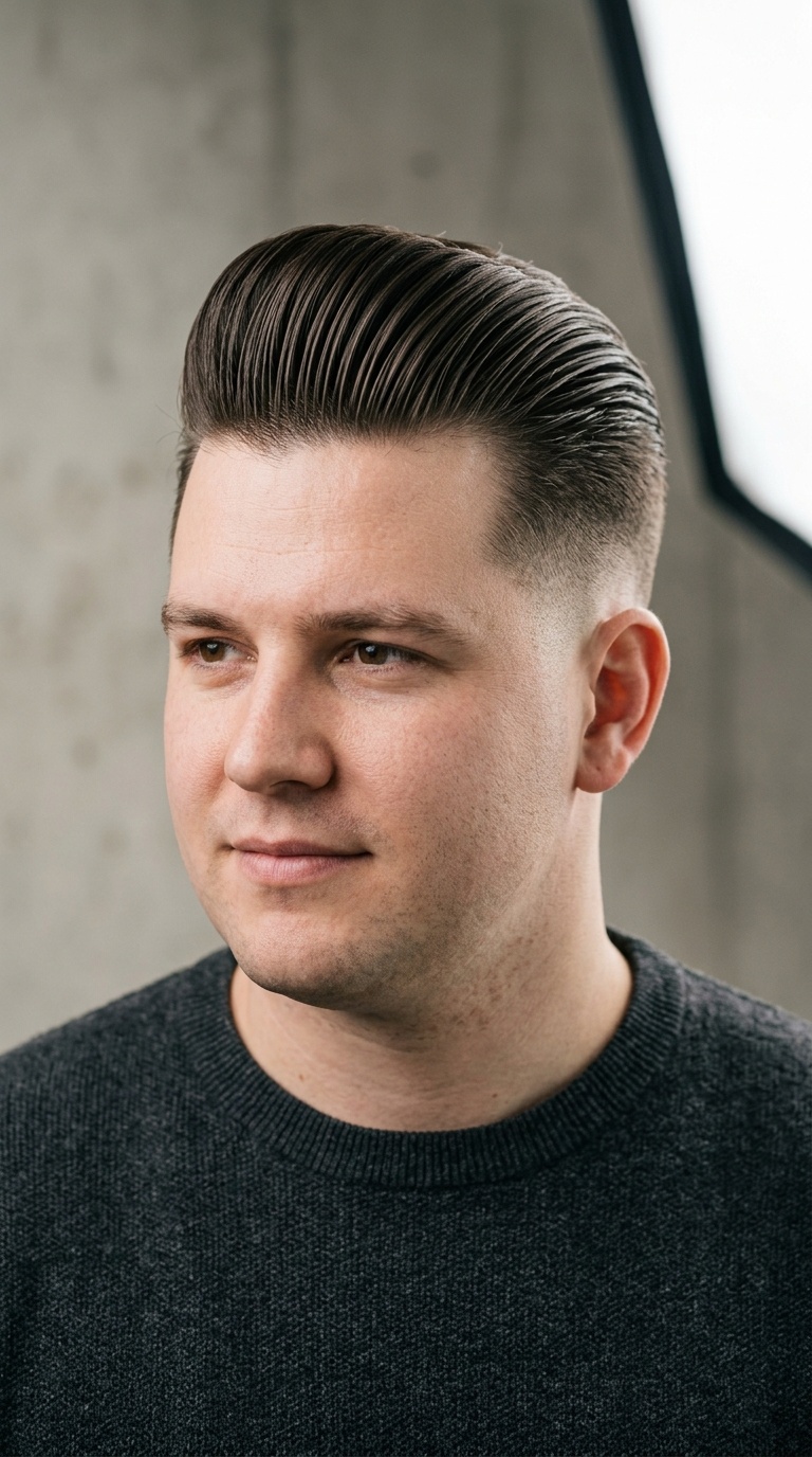 Slick Back Pomp with Low Fade