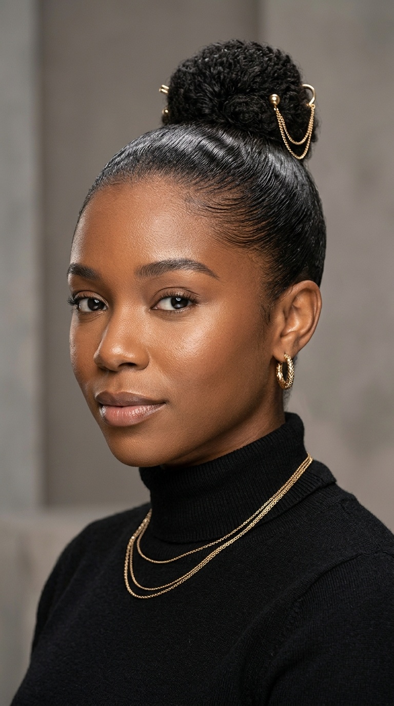 Slick Bun with Gold Accessories