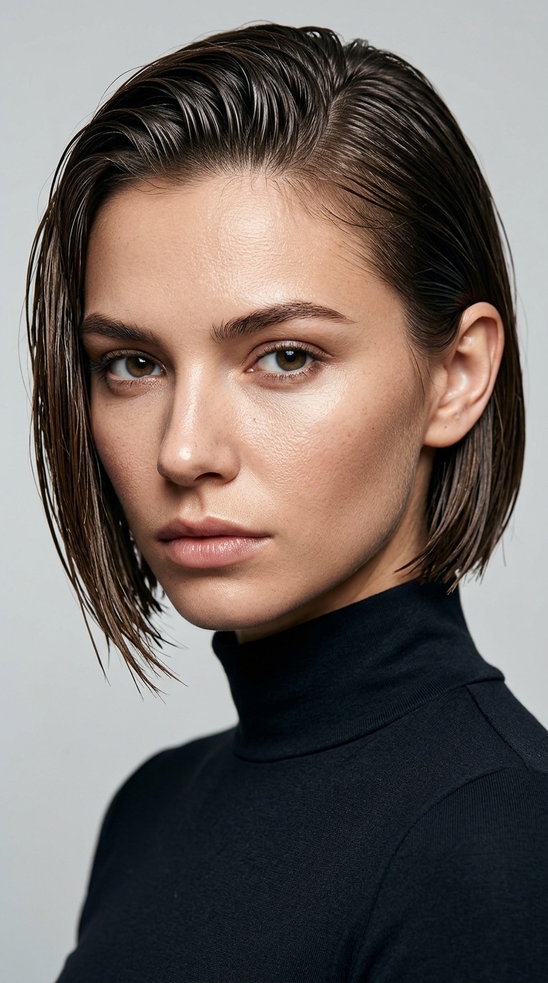 Slicked Asymmetrical Bob