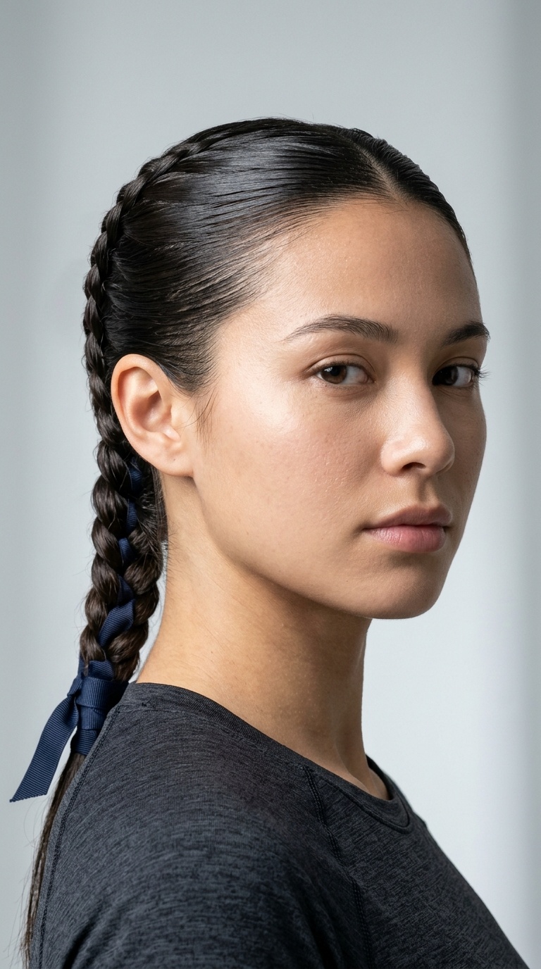 Slicked-Back Braid with Ribbon