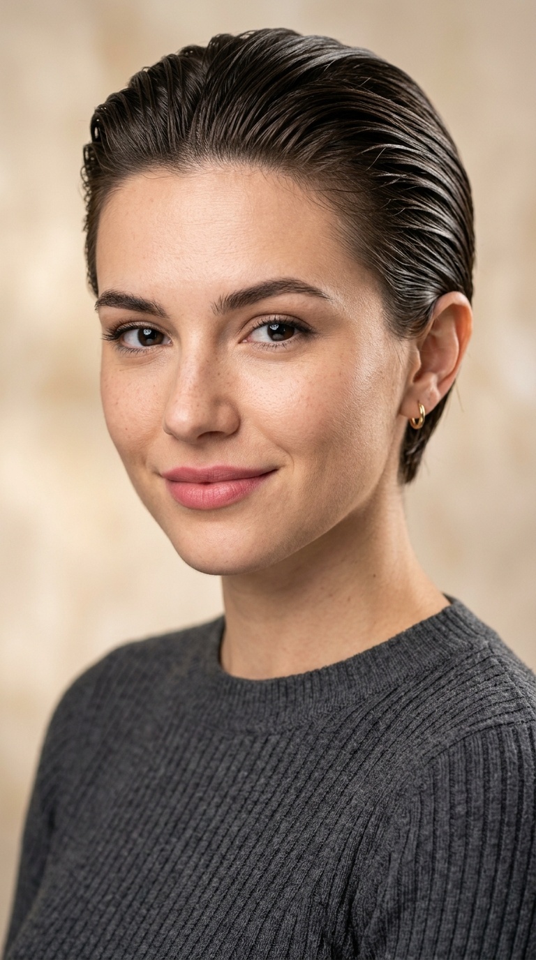 Slicked-Back Brunette Style