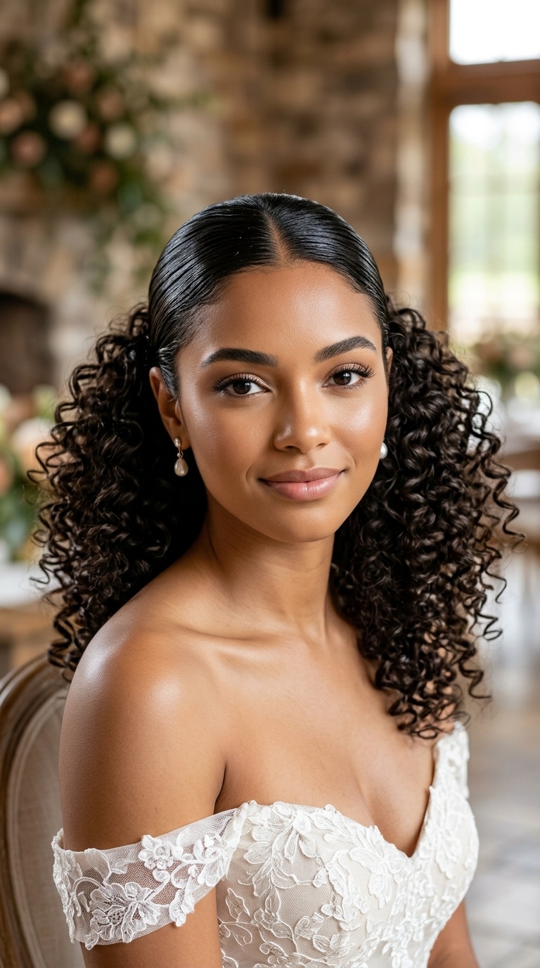 Slicked-Back Crown with Free Curls