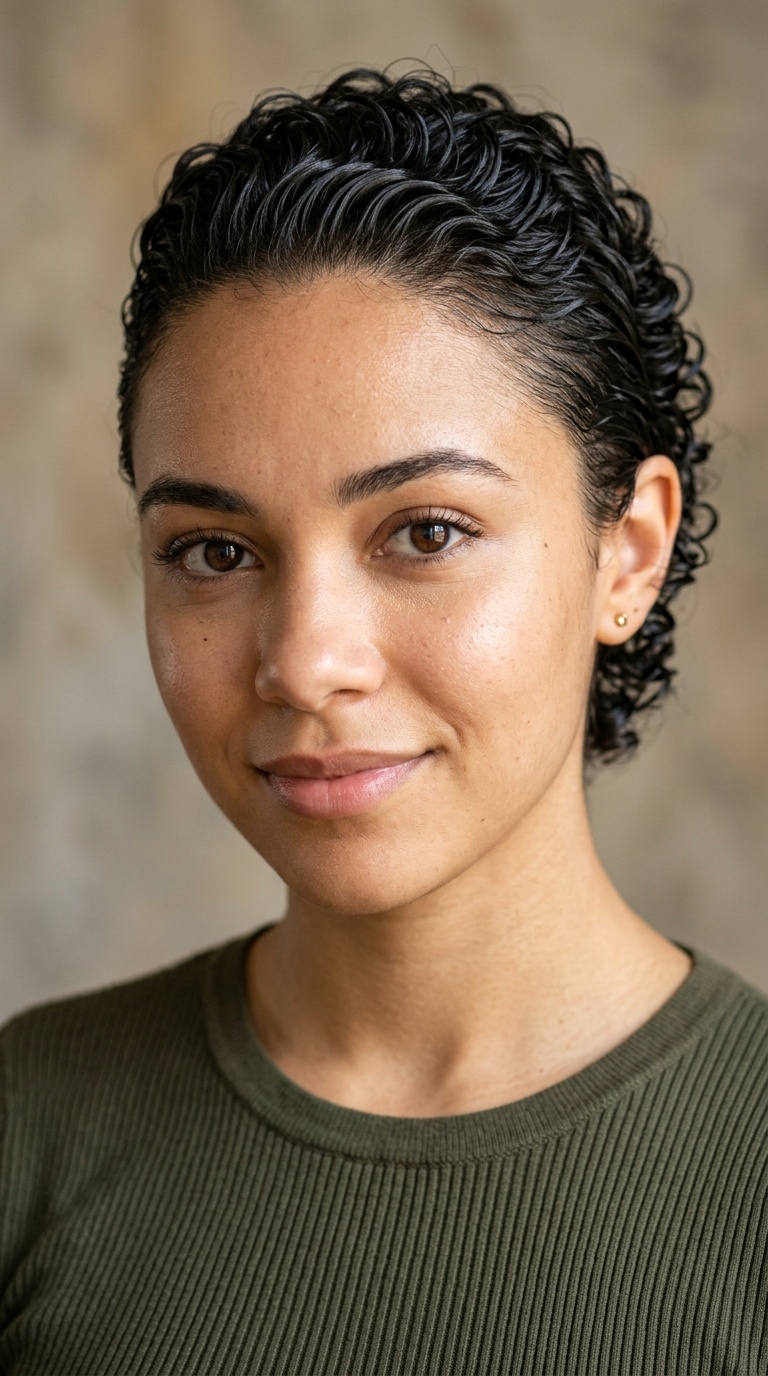 Slicked-Back Curly Sides