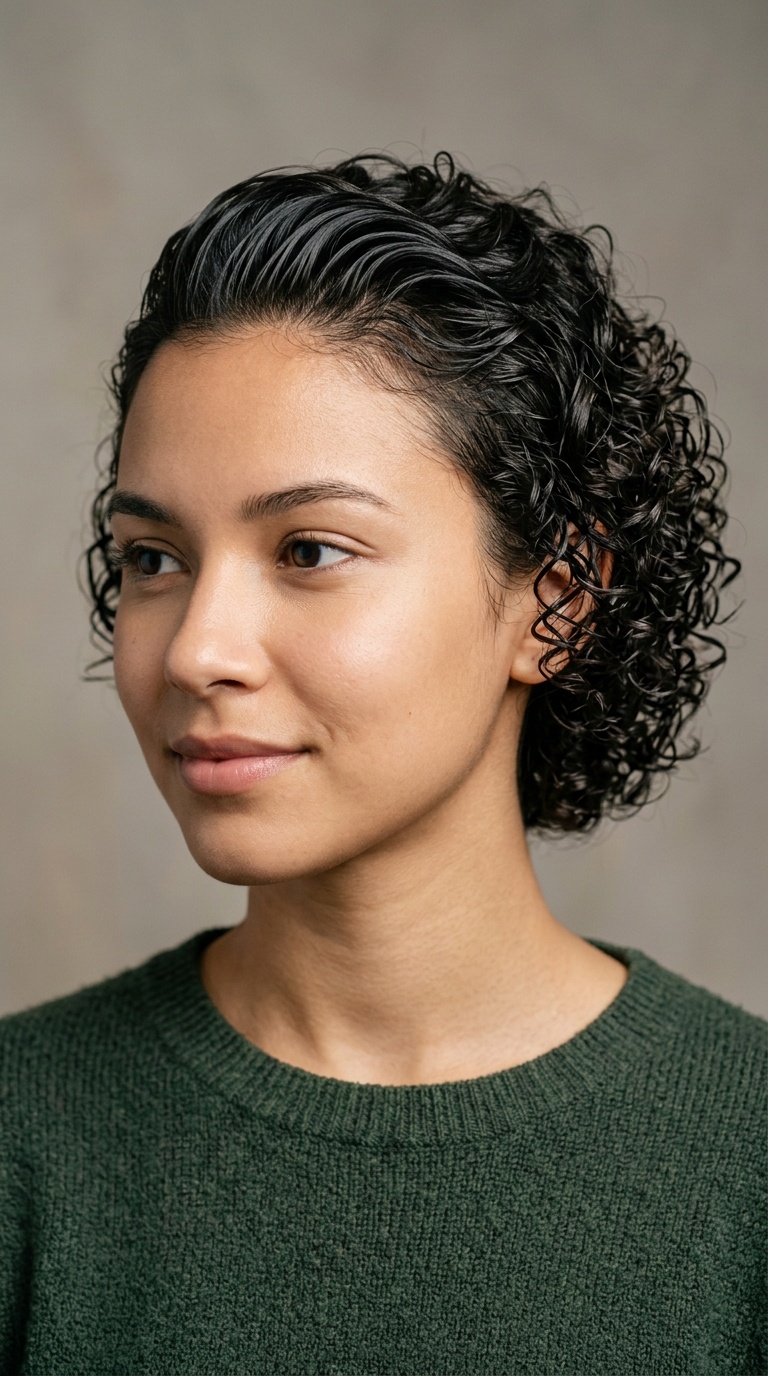 Slicked-Back Curly Sides