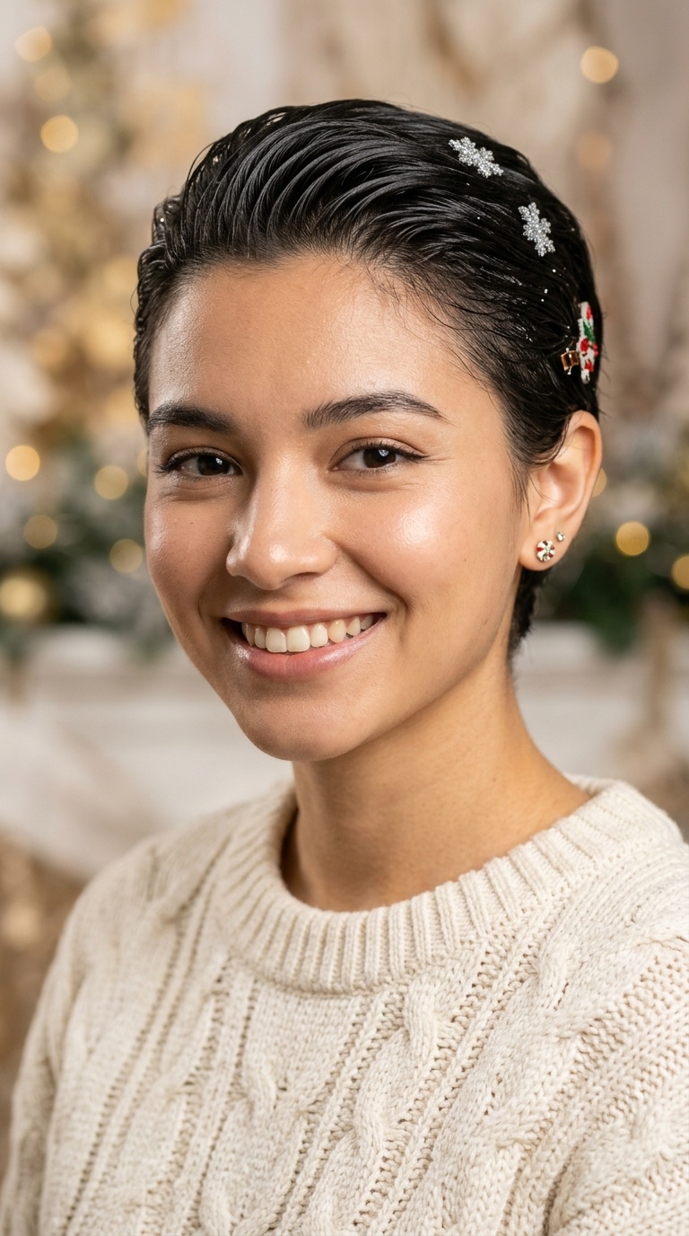 Slicked-Back Festive Pixie