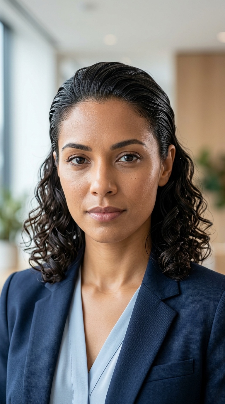 Slicked-Back Front with Loose Curls