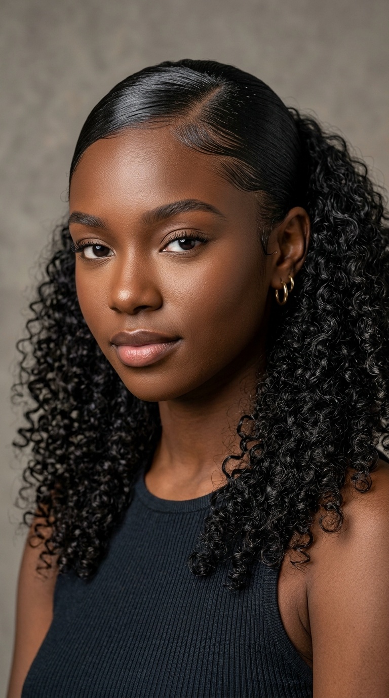 Slicked-Back Front with Loose Curls