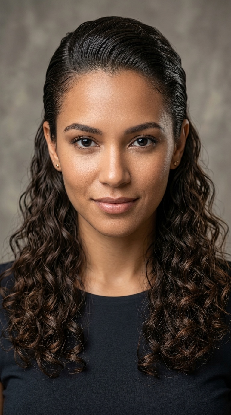 Slicked-Back Front with Loose Curls