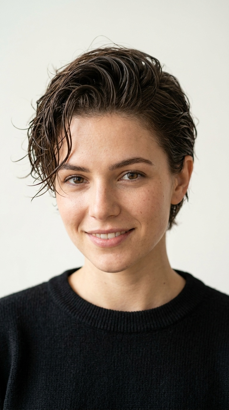 Slicked-Back Messy Wet Look
