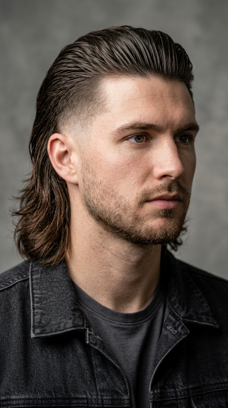 Slicked-Back Mullet with Skin Taper