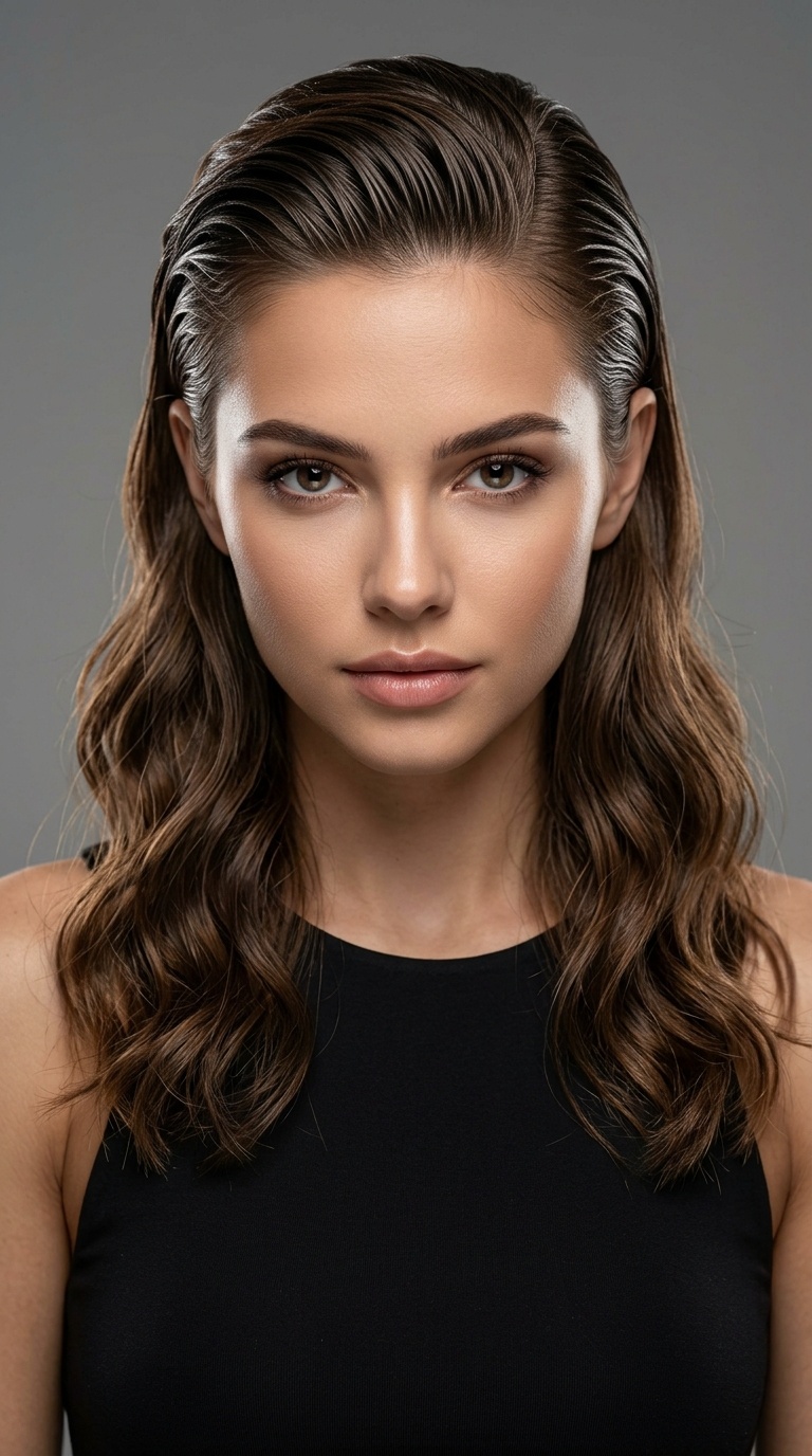 Slicked-Back Roots with Wavy Lengths