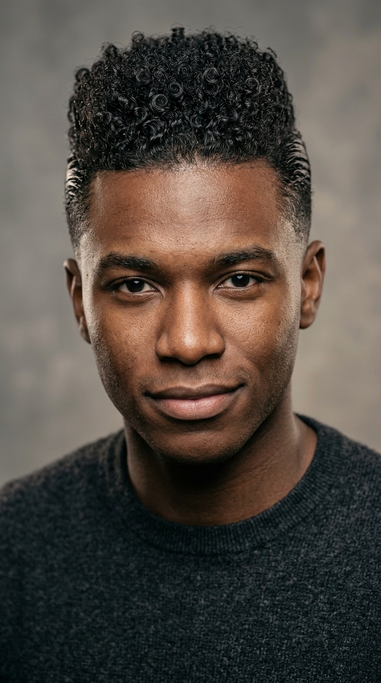 Slicked-Back Sides with Curly Top