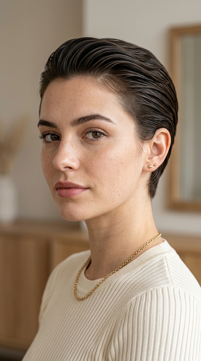 Slicked-Back Tucked Pixie