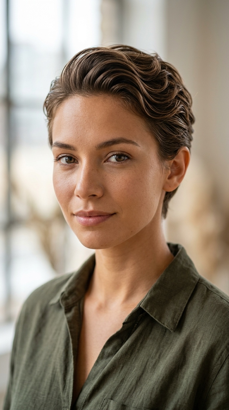Slicked-Back Wavy Pixie
