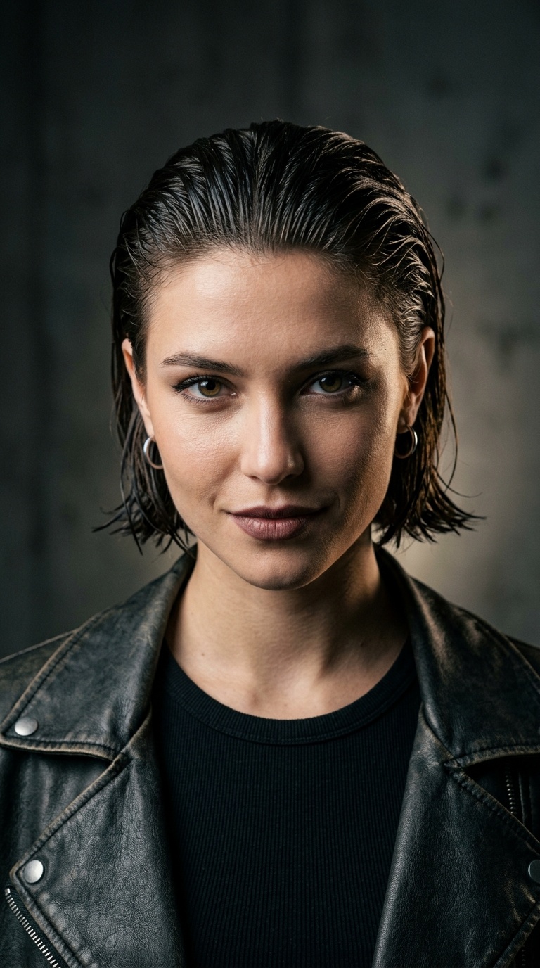 Slicked-Back Wet Look Bob