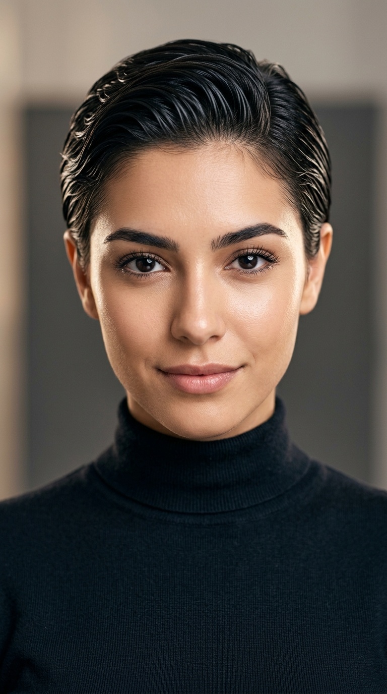 Slicked-Back Wet Look Pixie