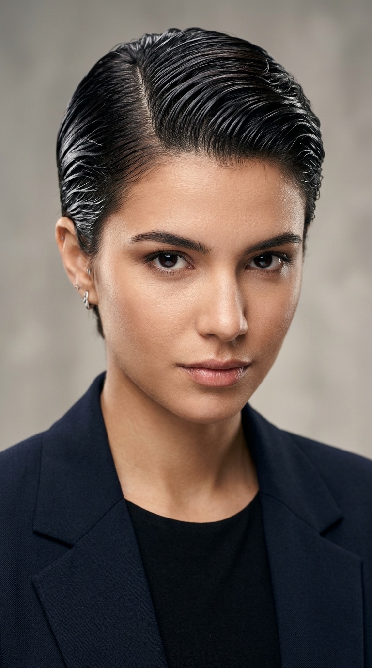 Slicked-Back Wet Look Pixie