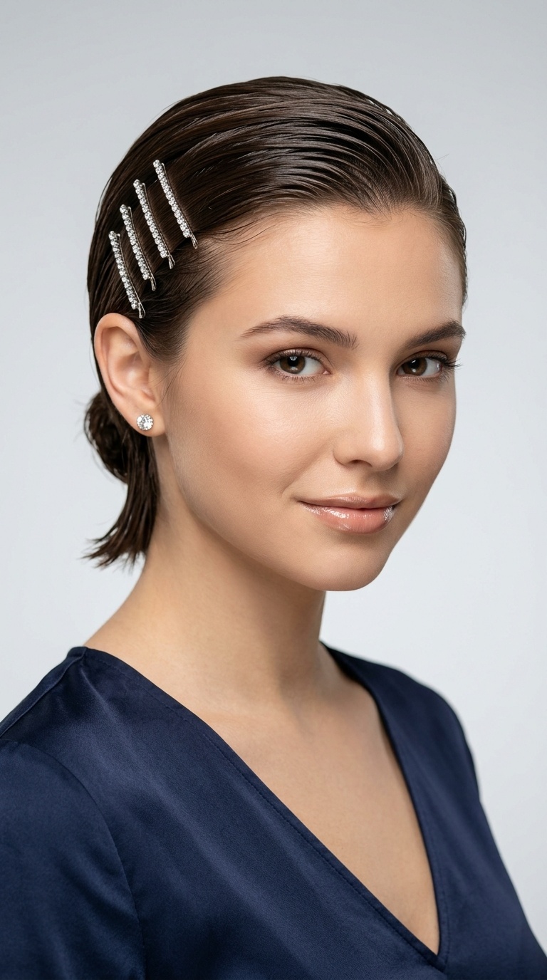 Slicked-Back Wet Look with Pin Stack