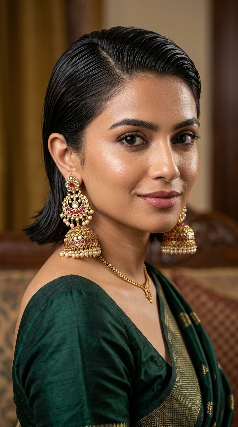 Slicked Back with Statement Jhumkas