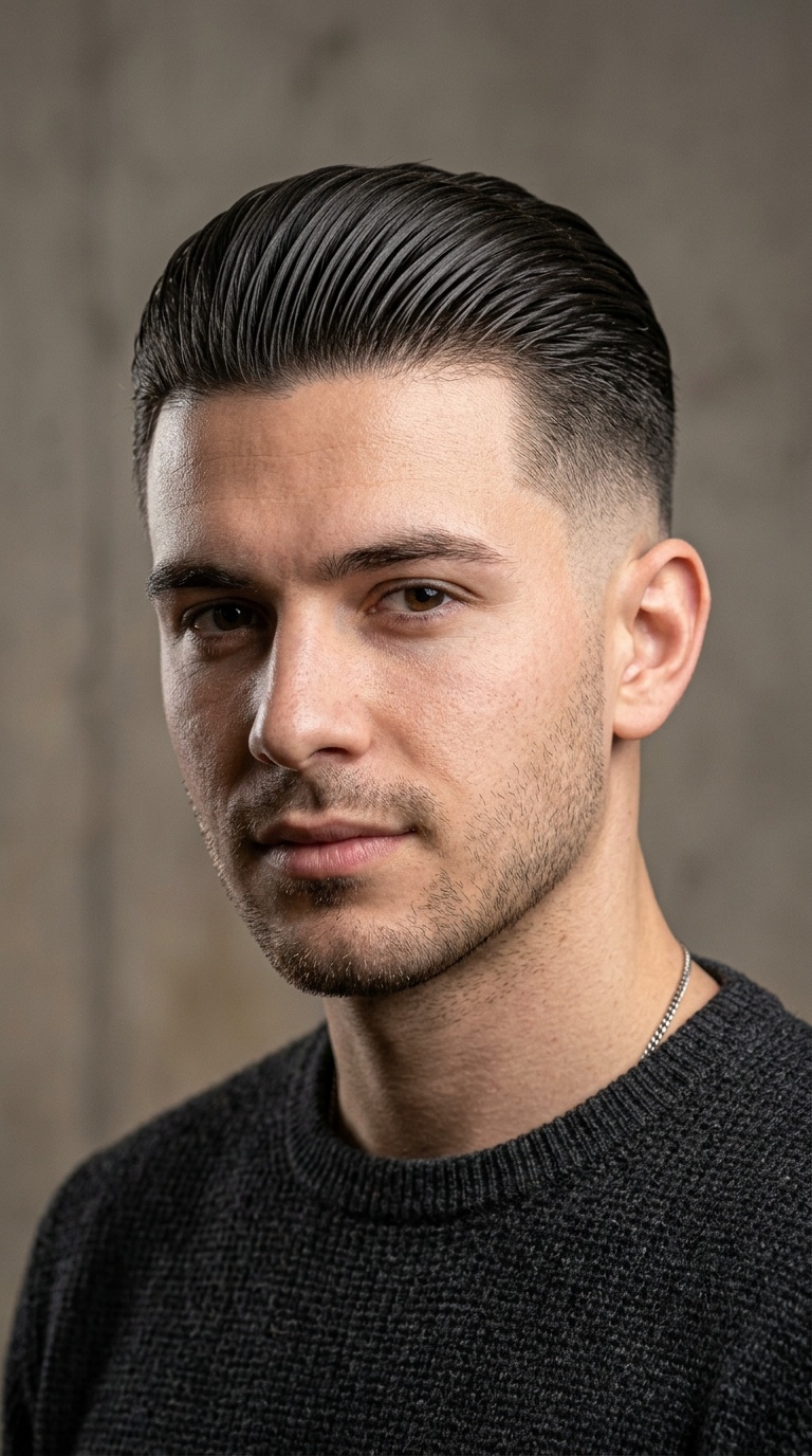 Slicked Back with Taper Fade