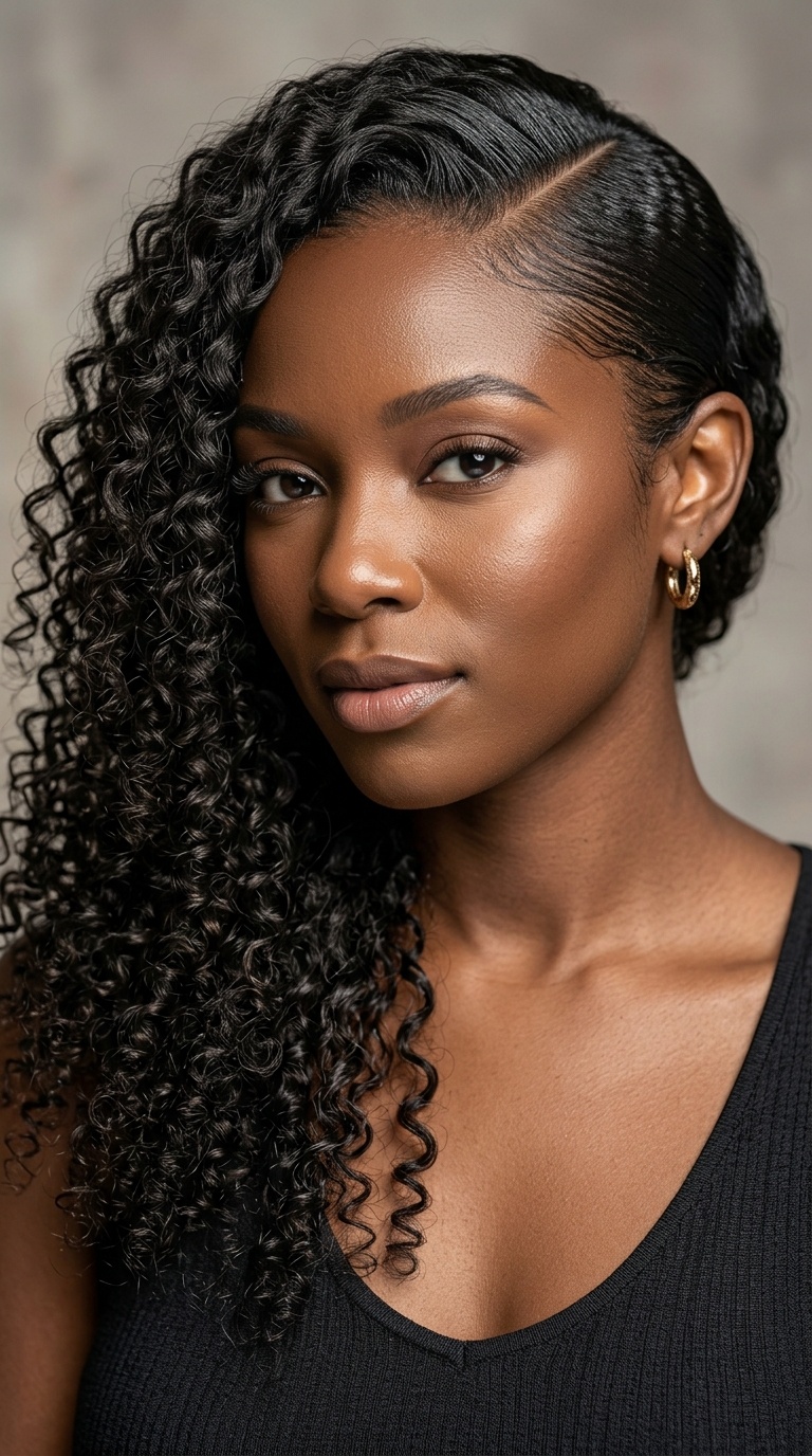 Slicked Side-Part with Ringlet Tresses