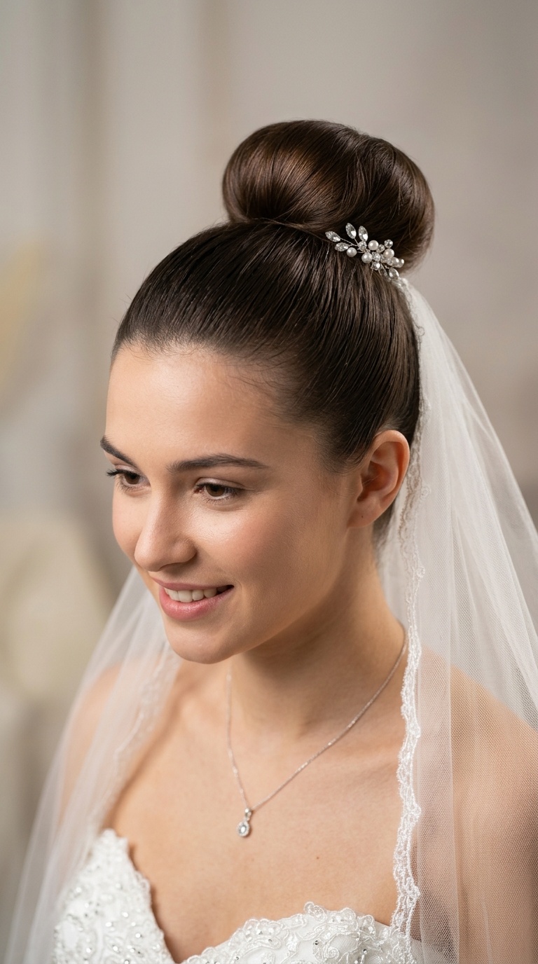 Smooth Ballerina Bun with High Top Placement