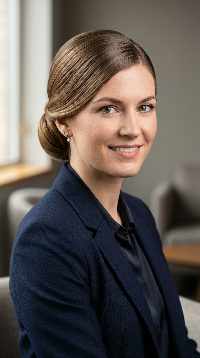 Smooth Chignon with a Side Part