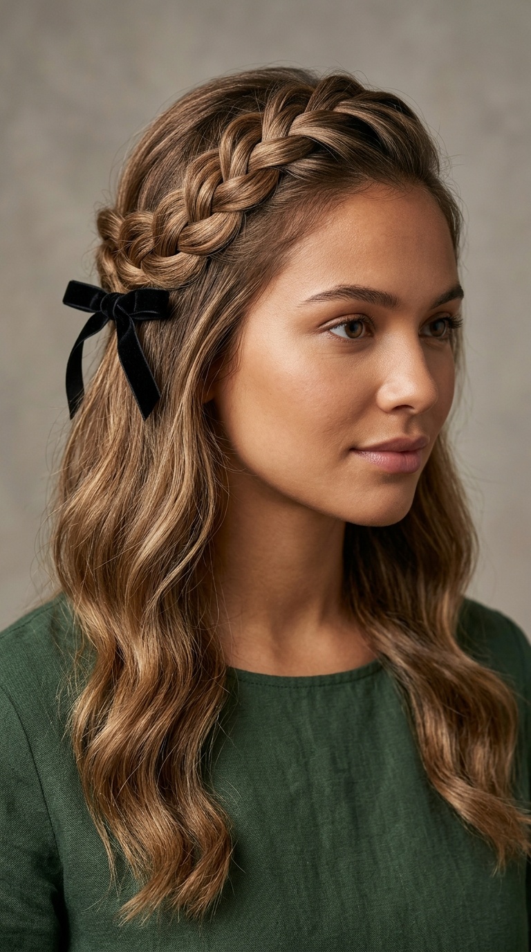 Snake Braid Half-Up with Bow Fastening