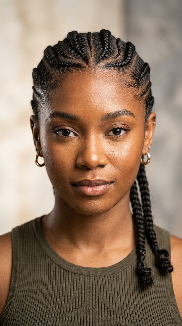 Snake Cornrows with Curved Lines