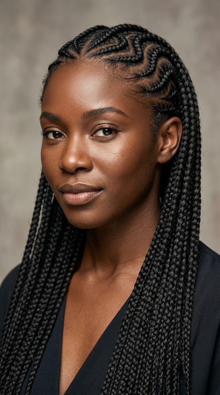 Snake Pattern Cornrows with Long Extensions