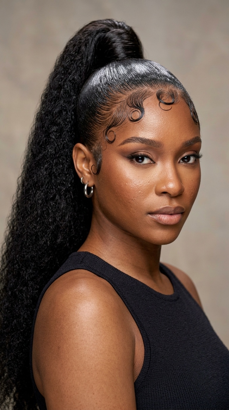 Snatched Ponytail with Edge Art