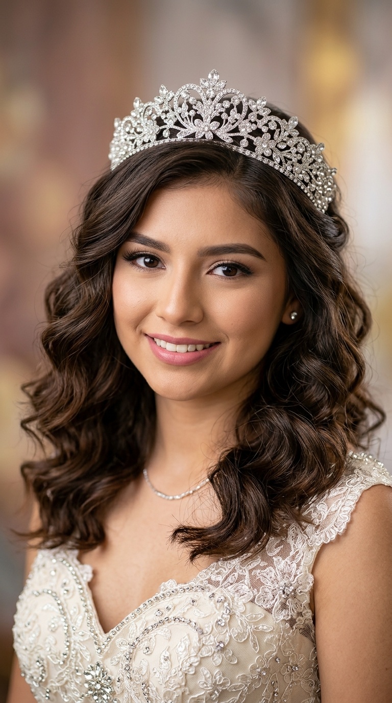 Soft Beach Waves with Comb-In Tiara