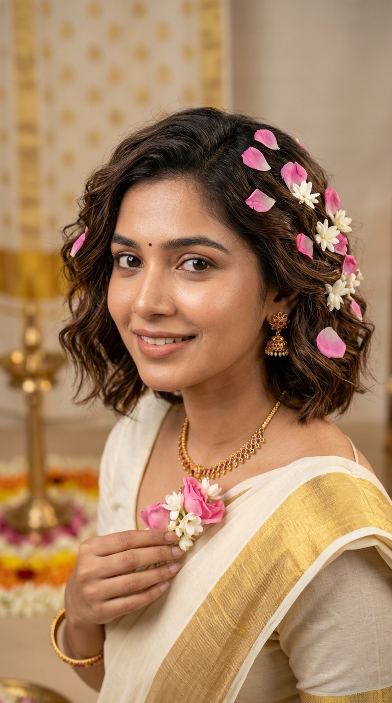 Soft Beachy Waves with Rose Petals