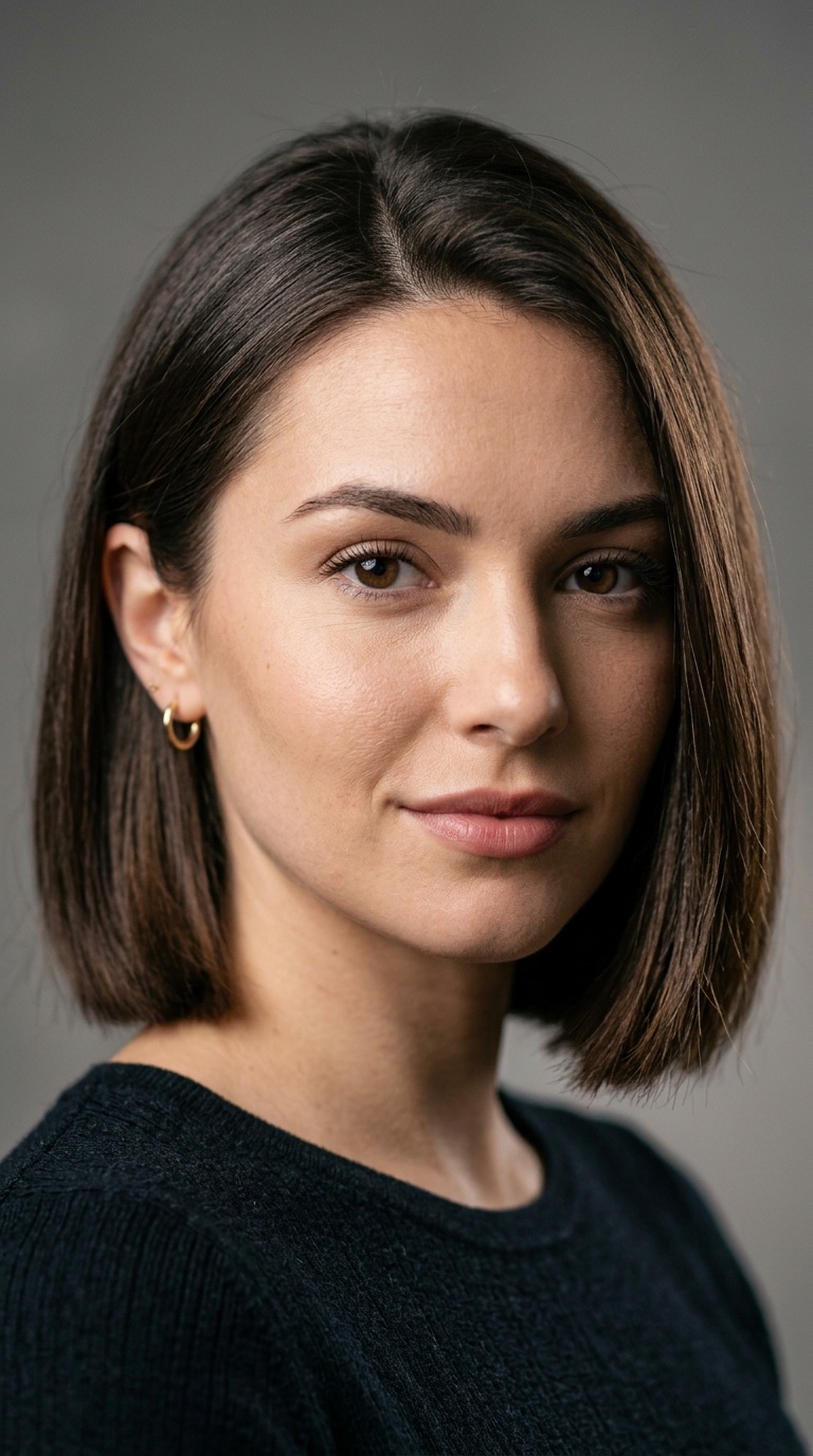 Soft Blunt Bob with Tucked Sides