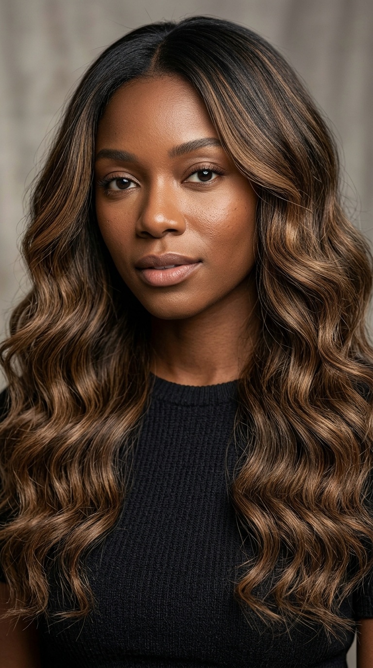 Soft Brown Balayage Rippled Waves