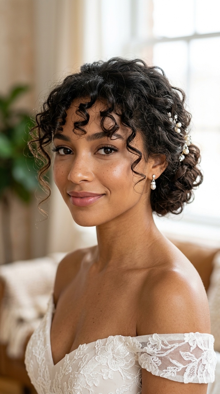 Soft Chignon with Curly Fringe